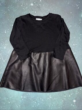Wolf & Rita Girls' Black Long-Sleeve Top with Faux Leather Skirt 2 new